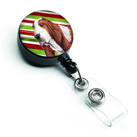 CAROLINES TREASURES Basset Hound Candy Cane Holiday Christmas Retractable Badge Reel SC9332BR